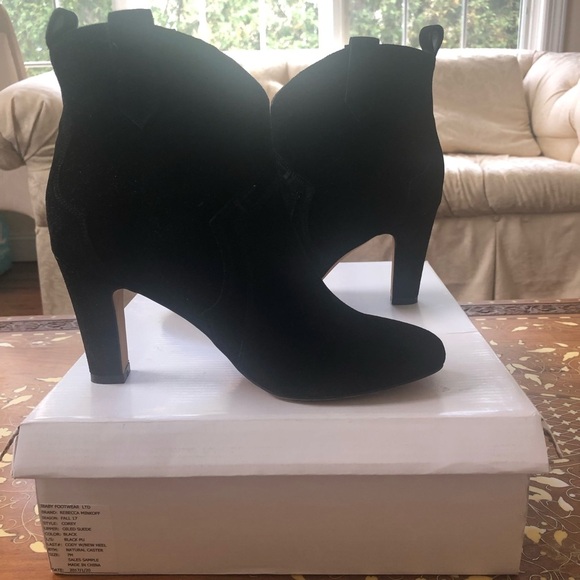 Rebecca Minkoff Black Suede Heeled Boots 7M - Picture 2 of 12